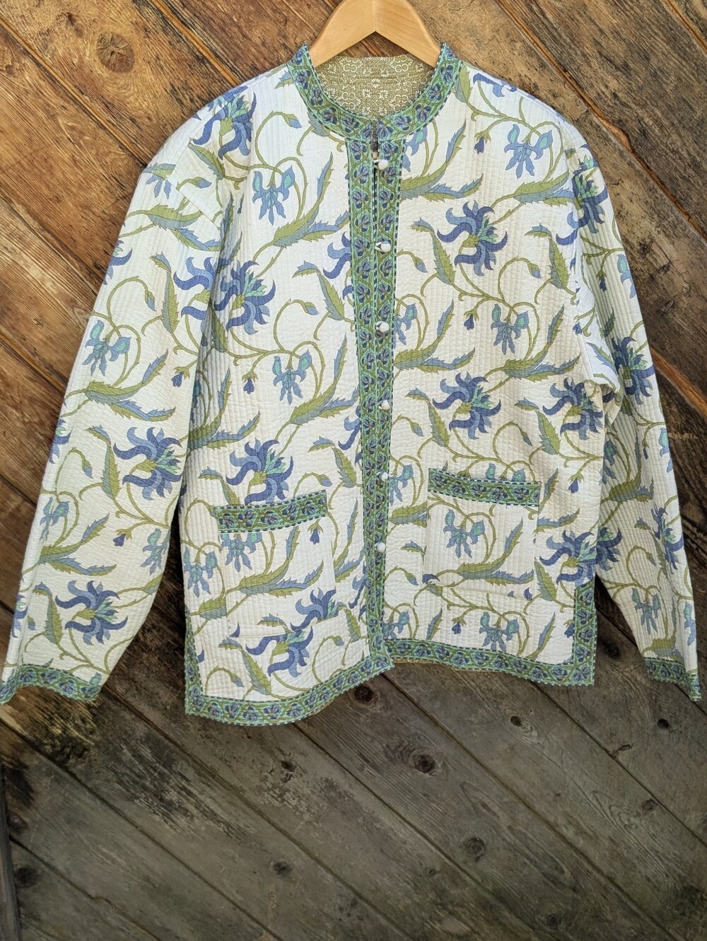 Sam Hiln Quilted Jacket Floral Batik Mandarin Collar Medium